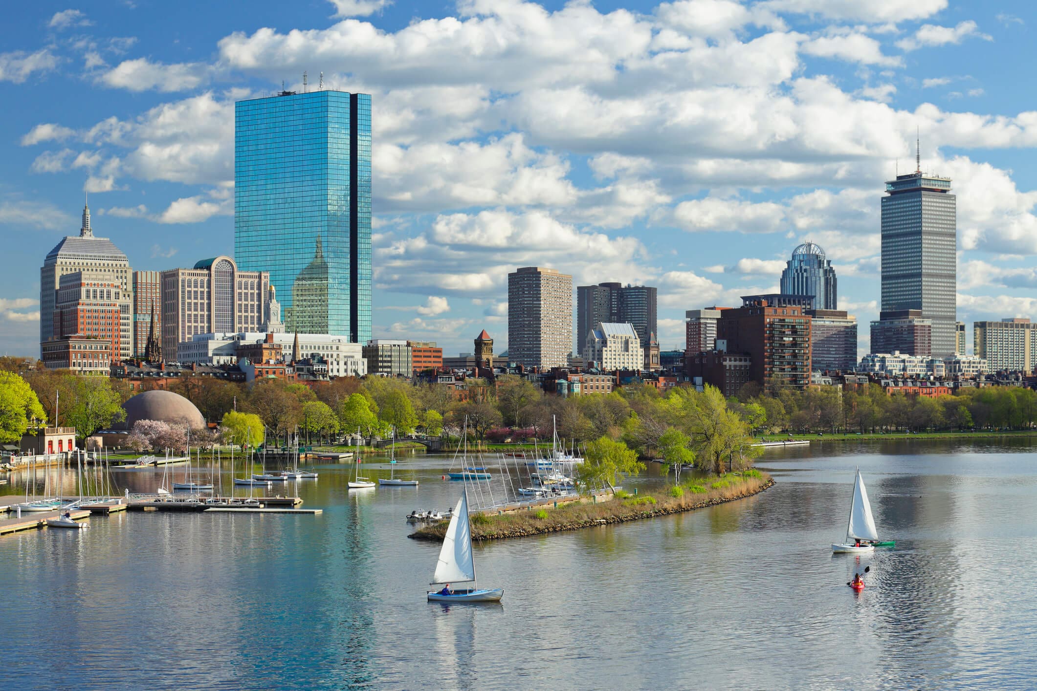 Boston, MA skyline during the day.